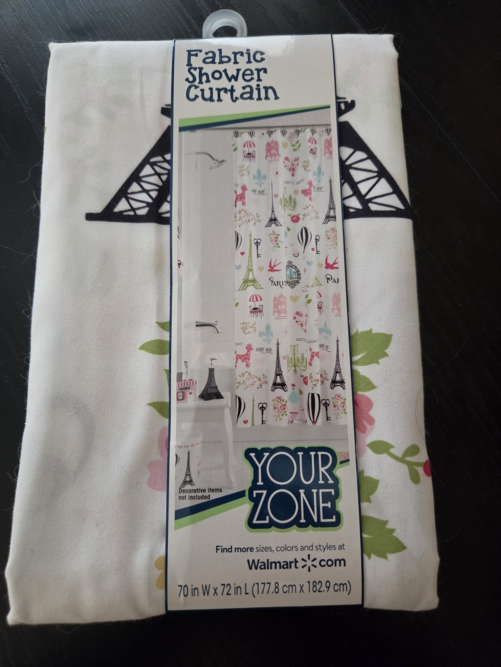 Your Zone Fabric Shower Curtain - Paris Print in White, Black, Pink, Green